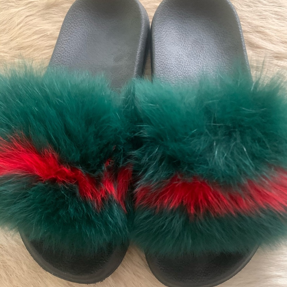 Natural Fox Fur Slides Mules Slippers